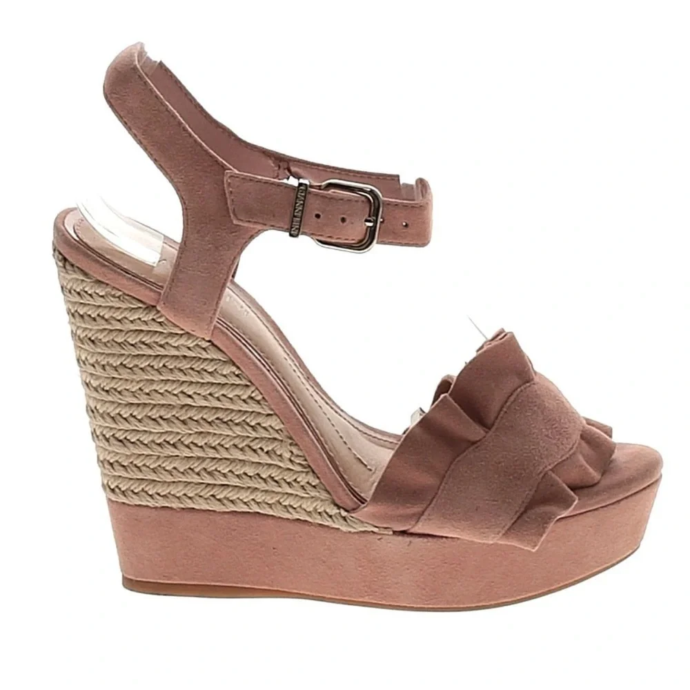 Gianni Bini pink suede espadrille platform‎ heels ruffle sandals Sz 10